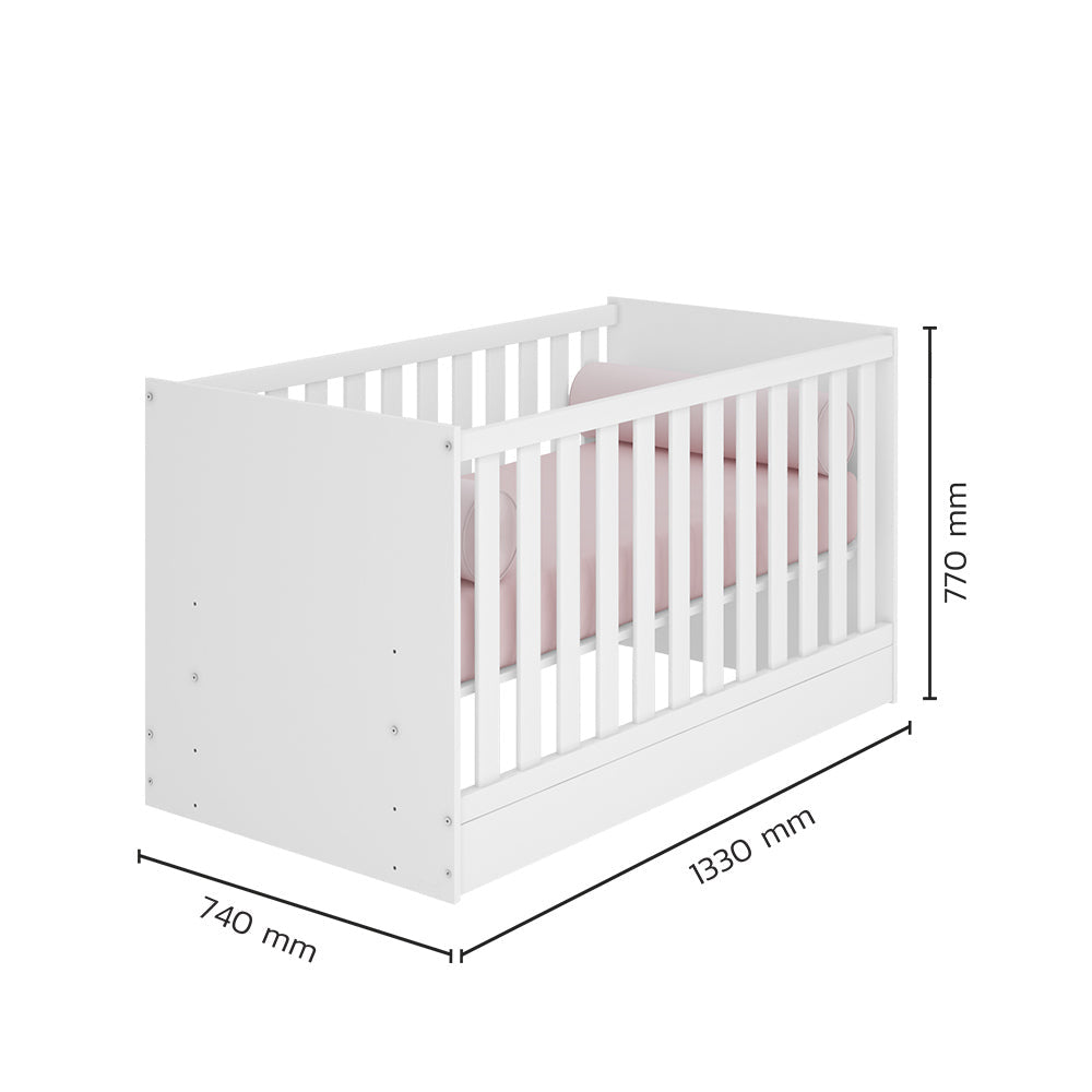 Trinity 2 in 1  Convertible Baby Cot to Bed - White with Mattress