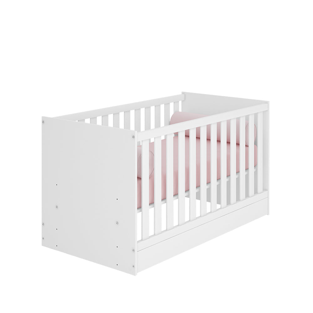 Trinity 2 in 1  Convertible Baby Cot to Bed - White with Mattress