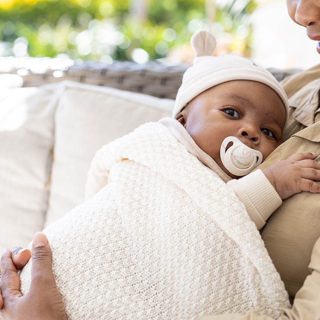 Knitted Cotton and Bamboo Baby Blanket - Cream (80 cm x 100 cm)