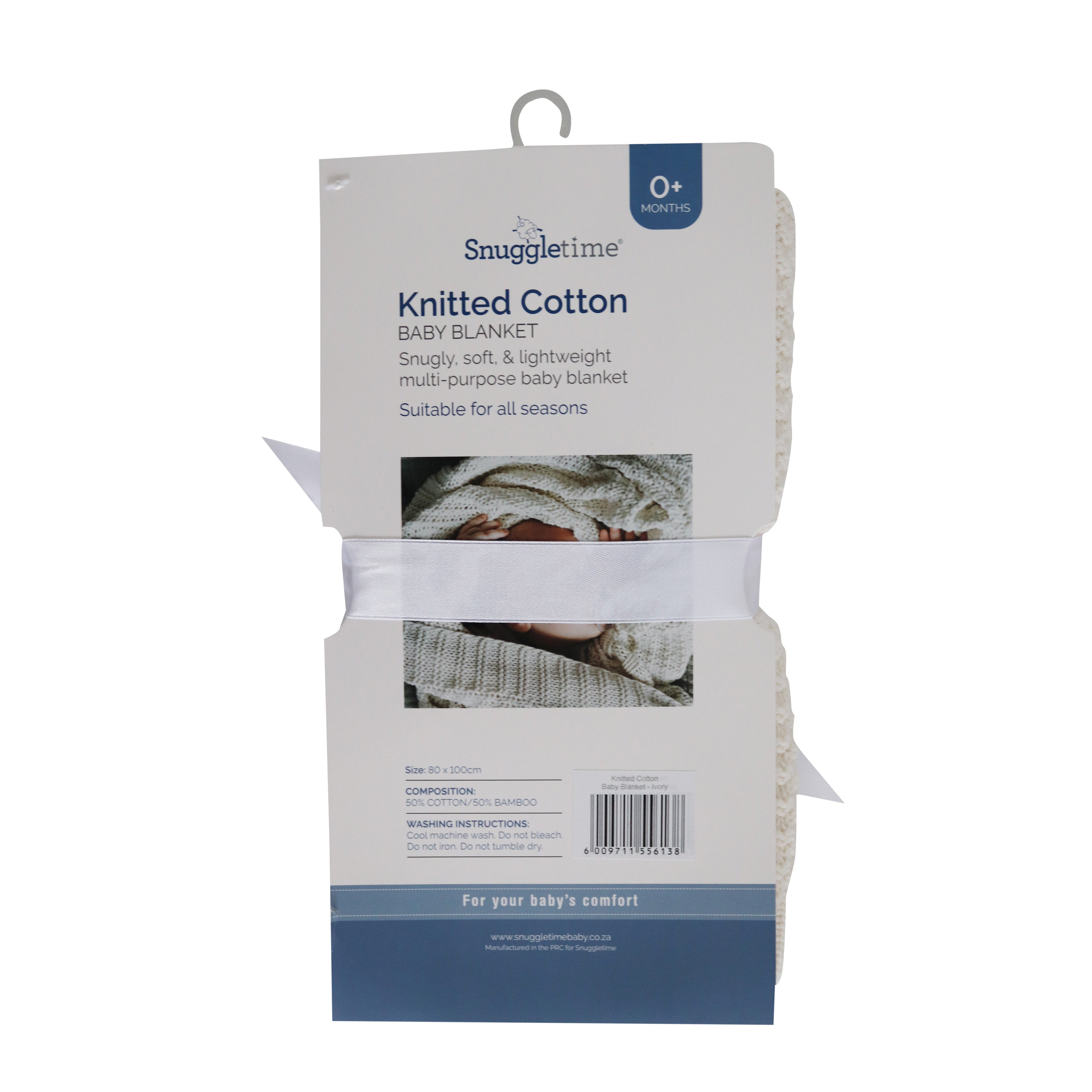 Knitted Cotton and Bamboo Baby Blanket - Cream (80 cm x 100 cm)