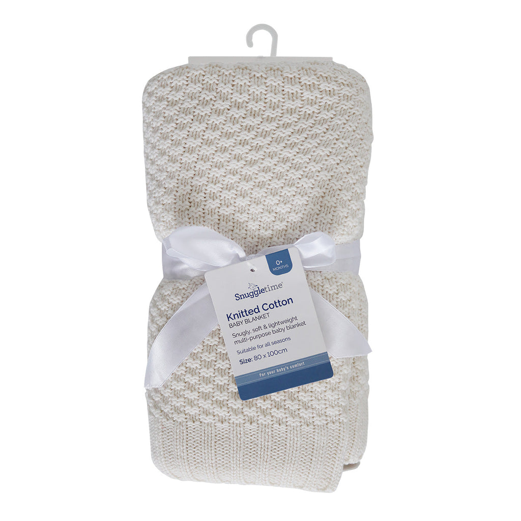 Knitted Cotton and Bamboo Baby Blanket - Cream (80 cm x 100 cm)