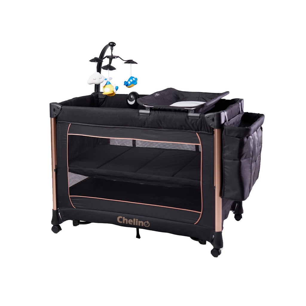 Amber II Rose Gold Nursery Camp Cot with Amber Mattress