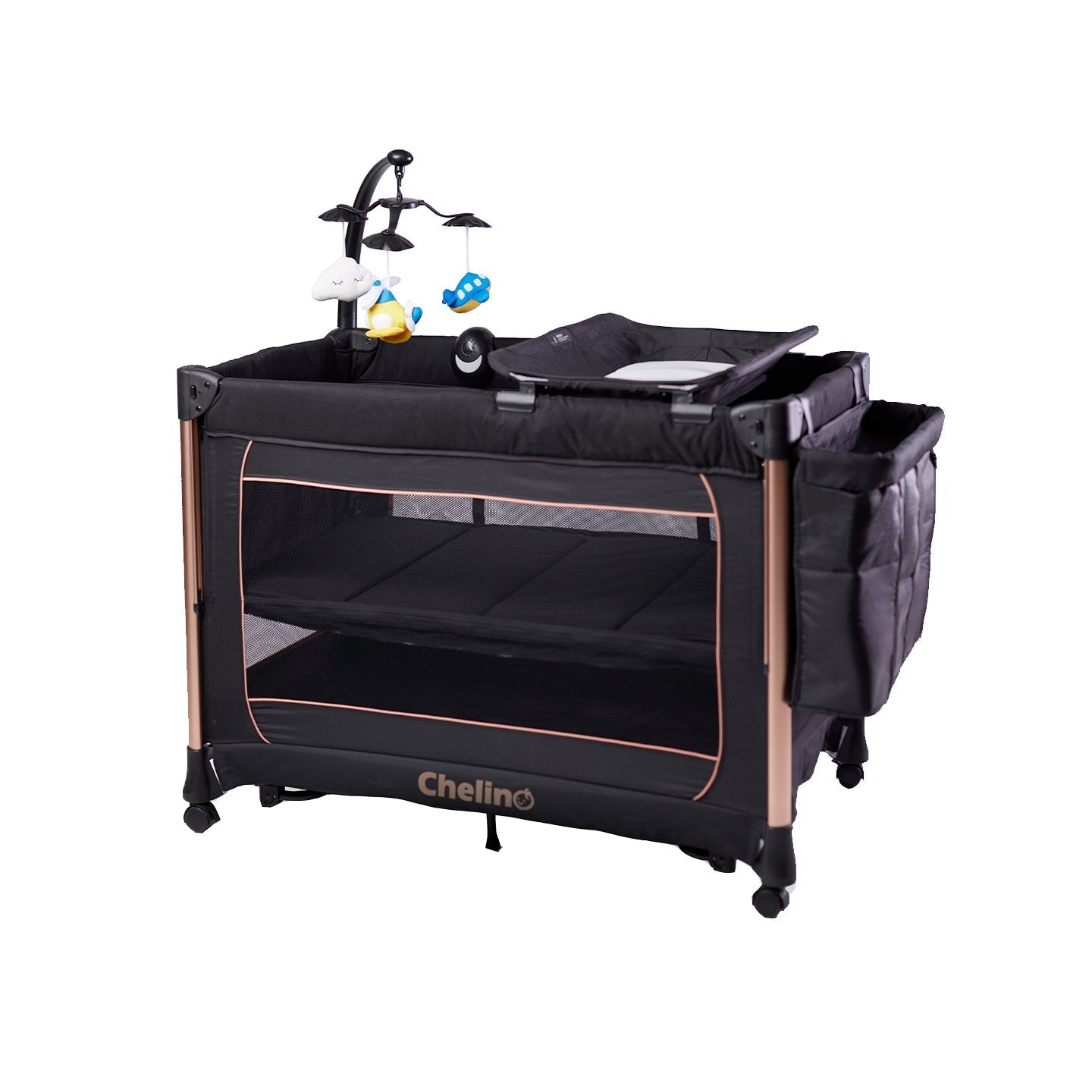 Amber II Rose Gold Nursery Camp Cot with Amber Mattress