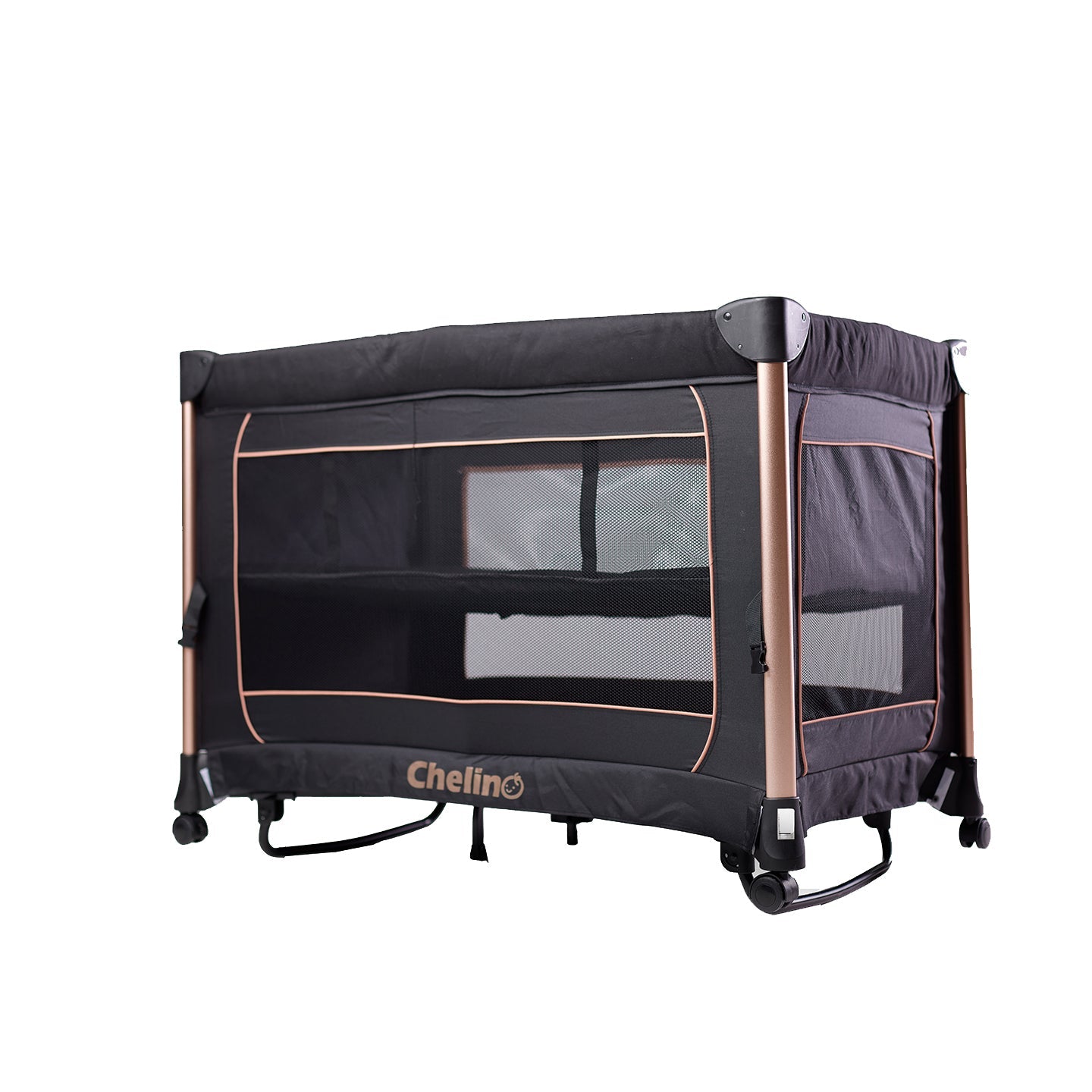 Amber II Rose Gold Nursery Camp Cot with Amber Mattress