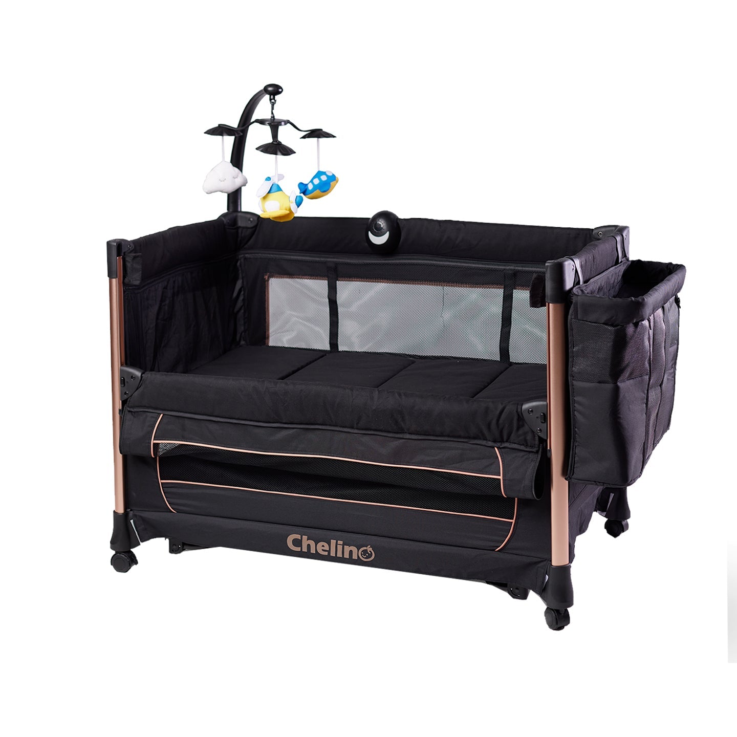 Amber II Rose Gold Nursery Camp Cot with Amber Mattress