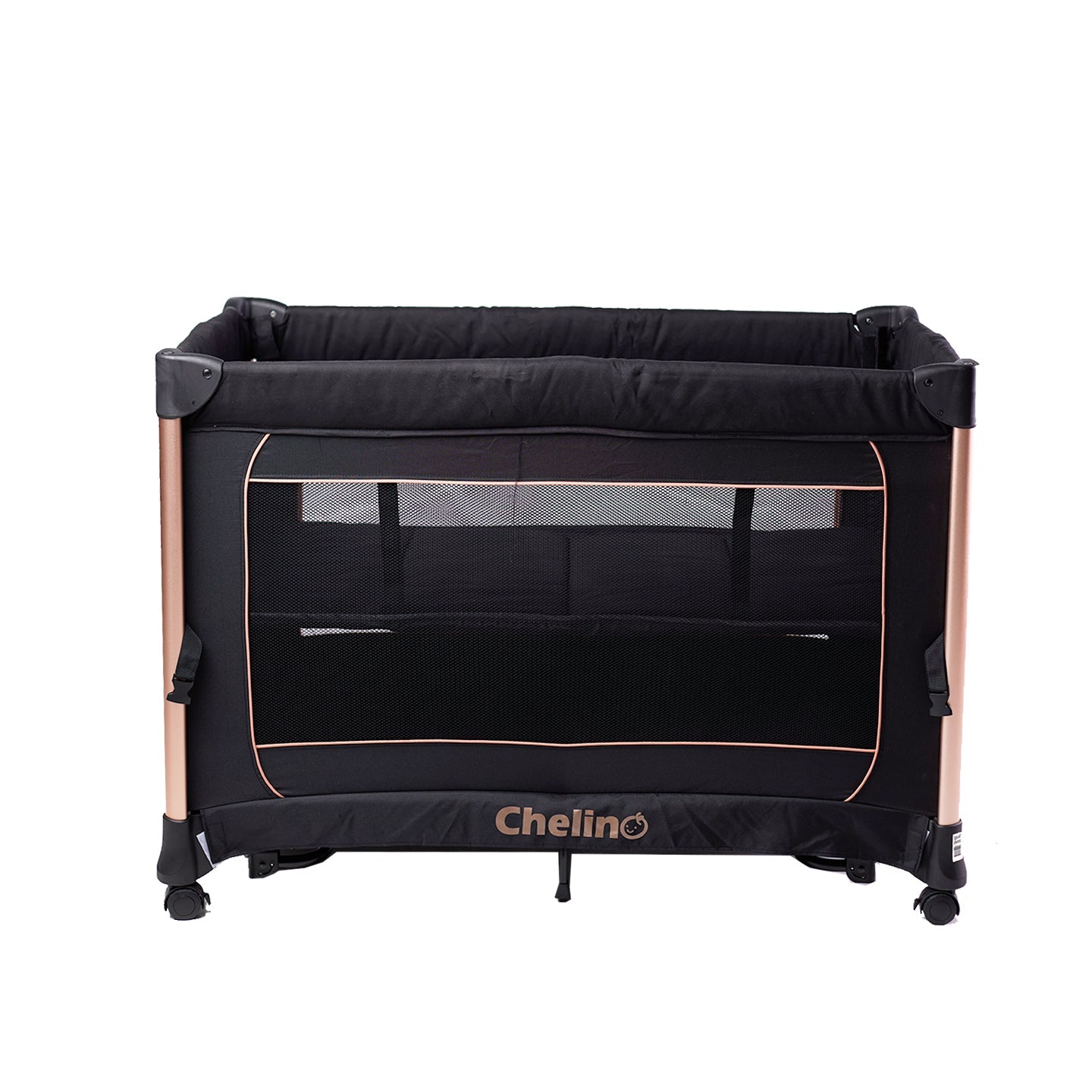 Amber II Rose Gold Nursery Camp Cot with Amber Mattress