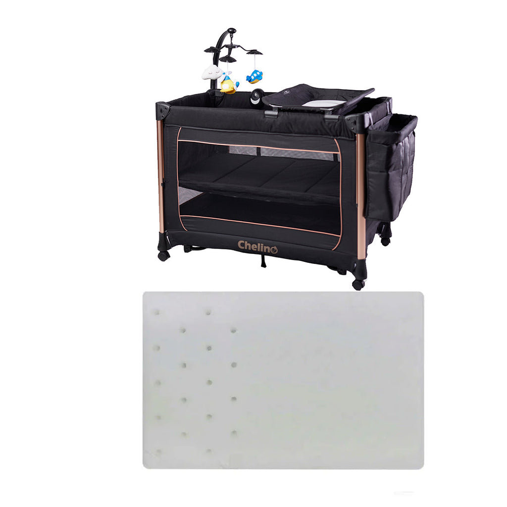 Amber II Rose Gold Nursery Camp Cot with Amber Mattress