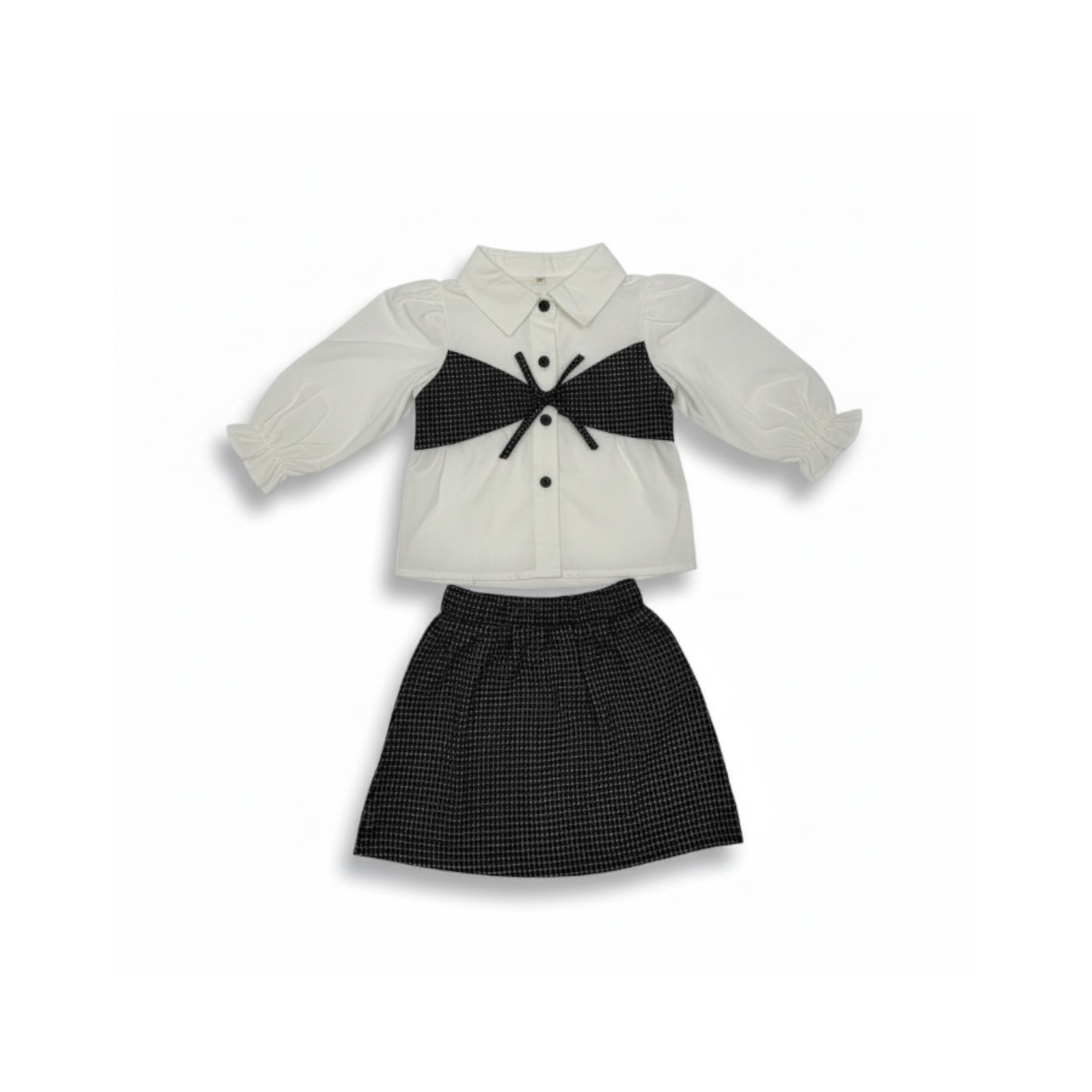 Check Bow 2 Piece Blouse with Mini Skirt