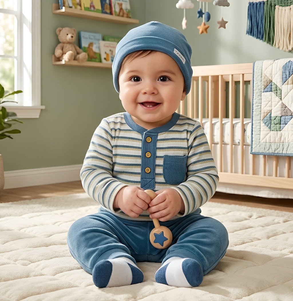 Baby 4 Piece Light Blue Velvet Set Boys
