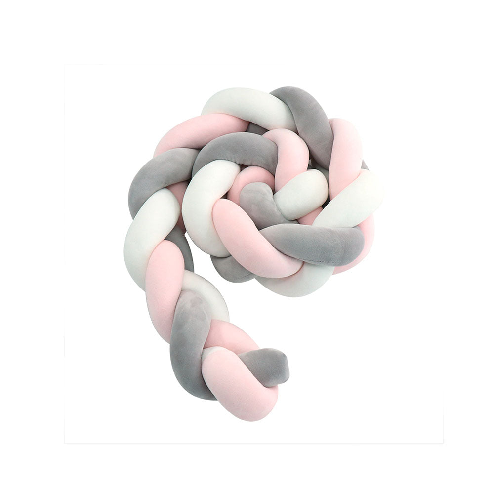 Three Cube Knotted Crib Bumper - White, Grey & Pink