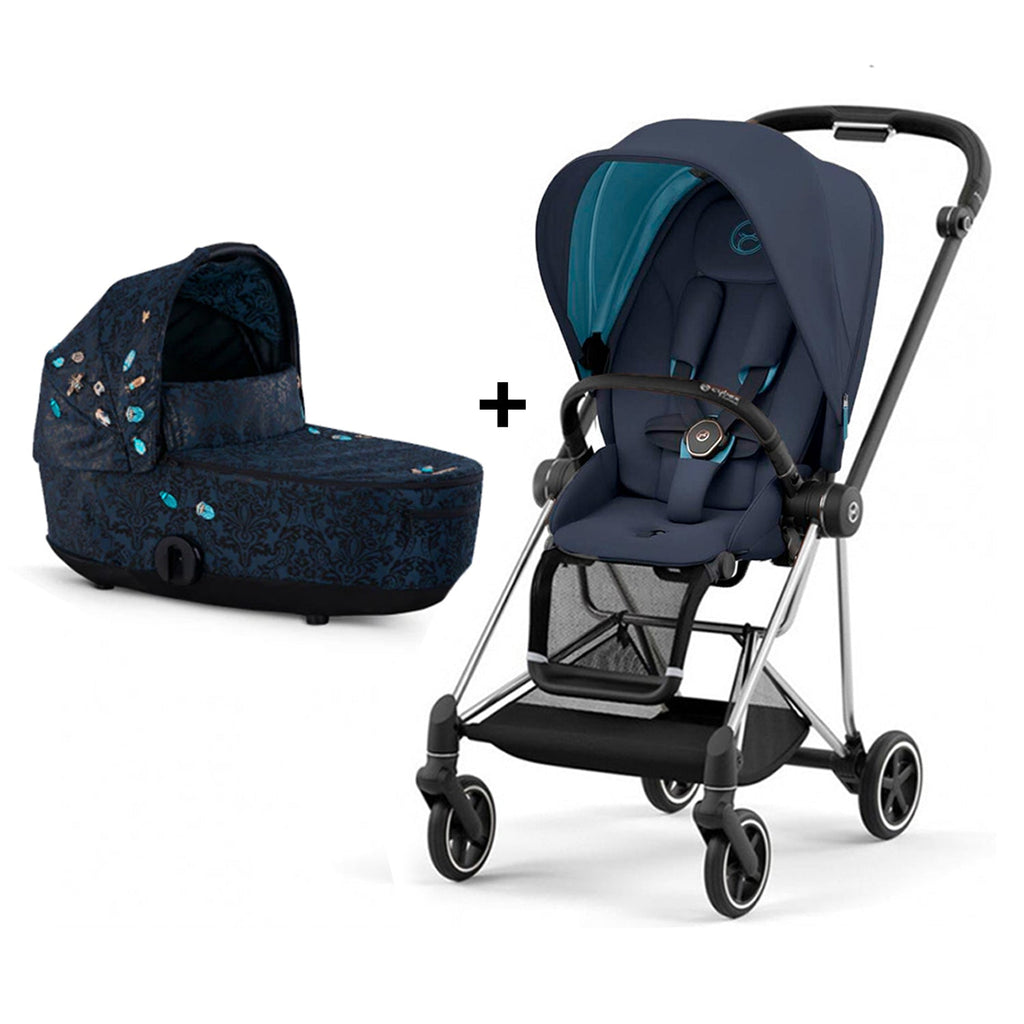 MIOS GEN 3 Chrome Frame with Nautical Blue Seat Pack + Jewels Of Nature Lux Carry Cot