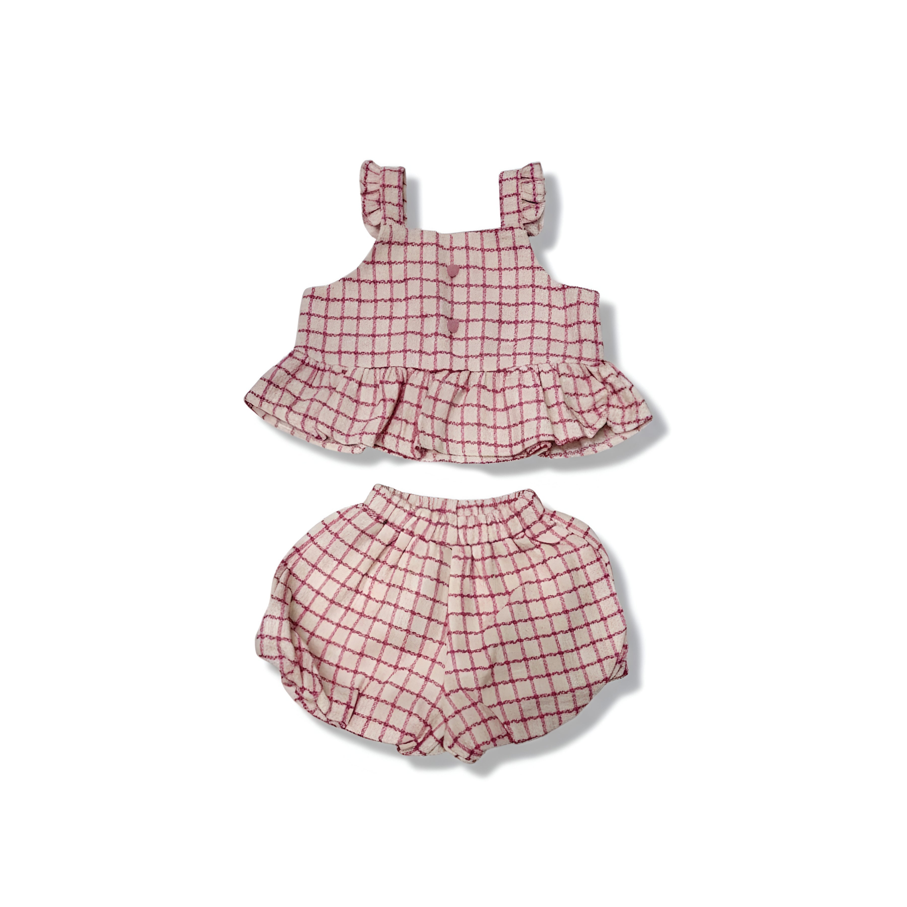 Pink Tweeded  Sleeveless 2 Piece Top & Shorts