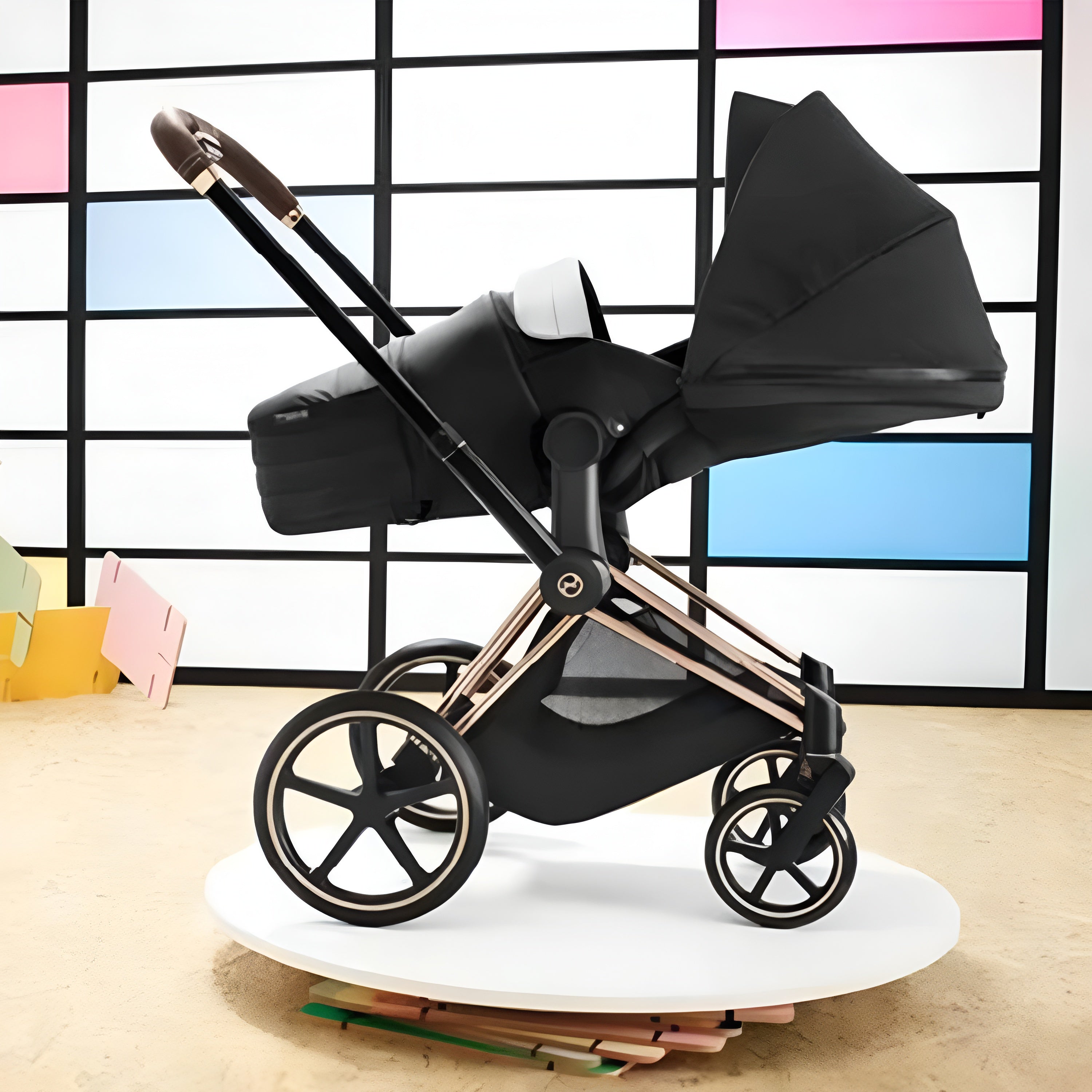 PRIAM Gen 3 Chrome Frame with Autumn Gold Seat Pack + Sirona M2 i-Size with Base M & Lite Cot Black