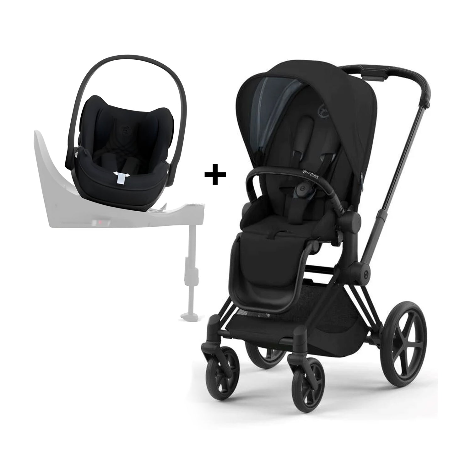 PRIAM Gen 4 Matt Black Frame + Sepia Black Seat Pack + Cloud T i-Size