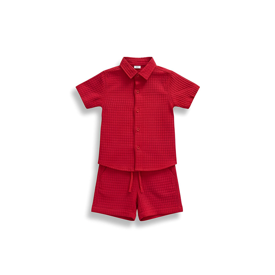 Textured 3pc Short Sleeve Shirt & Short Set