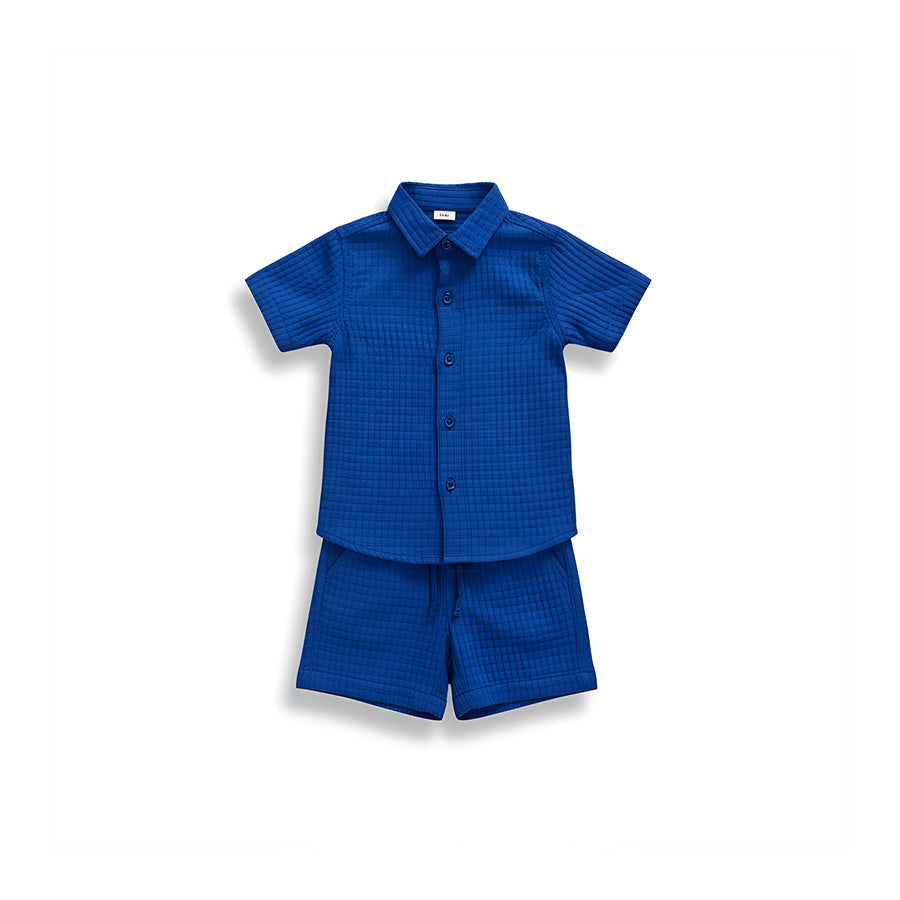 Textured 3pc Short Sleeve Shirt & Short Set