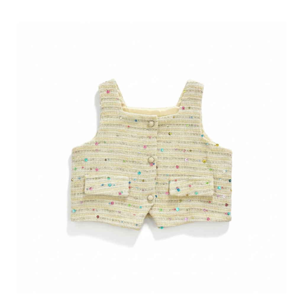 White Sleeveless Tweeded Top