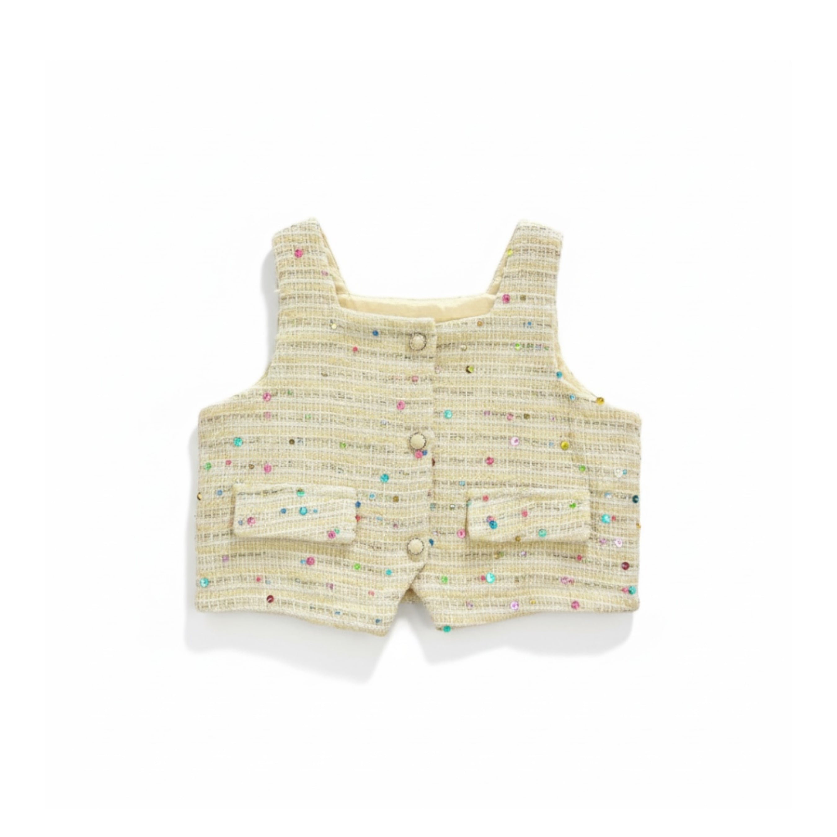 White Sleeveless Tweeded Top