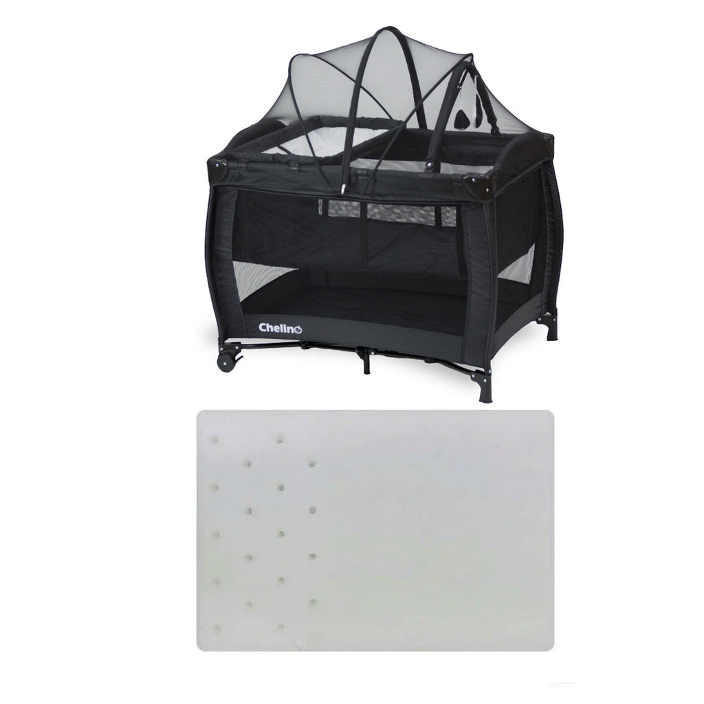 Chelino Tommy Camp Cot Black with Mattress